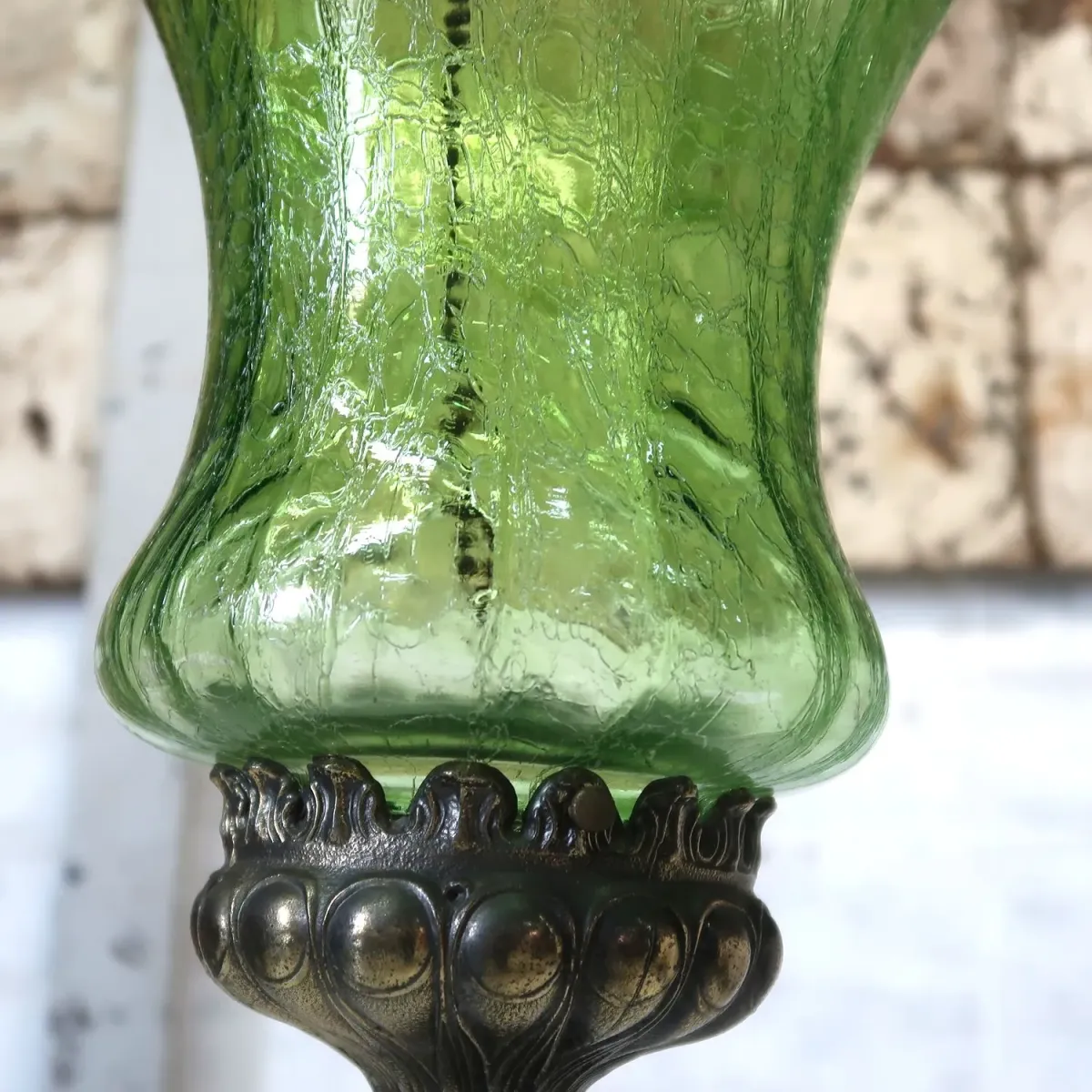 アンティーク クラックガラスランプ グリーン