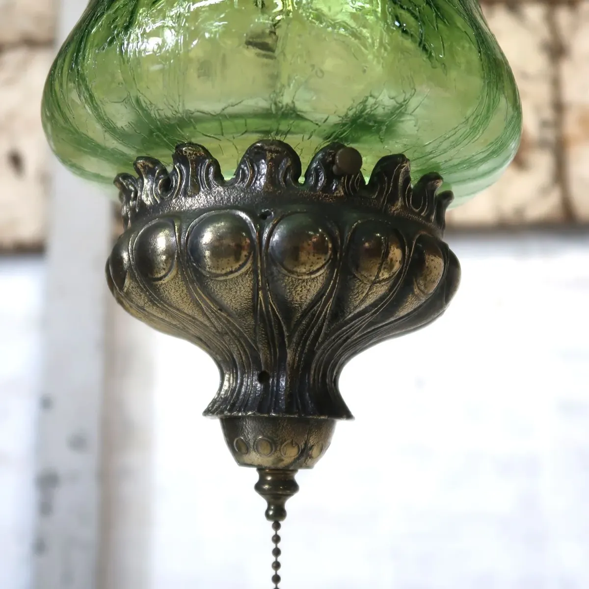 アンティーク クラックガラスランプ グリーン