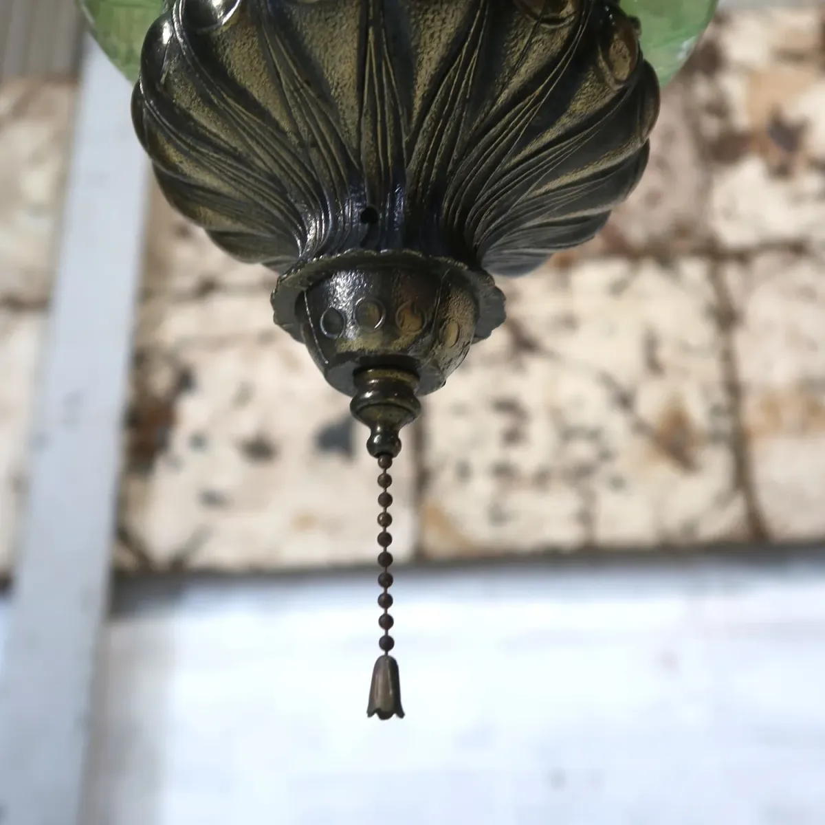 アンティーク クラックガラスランプ グリーン