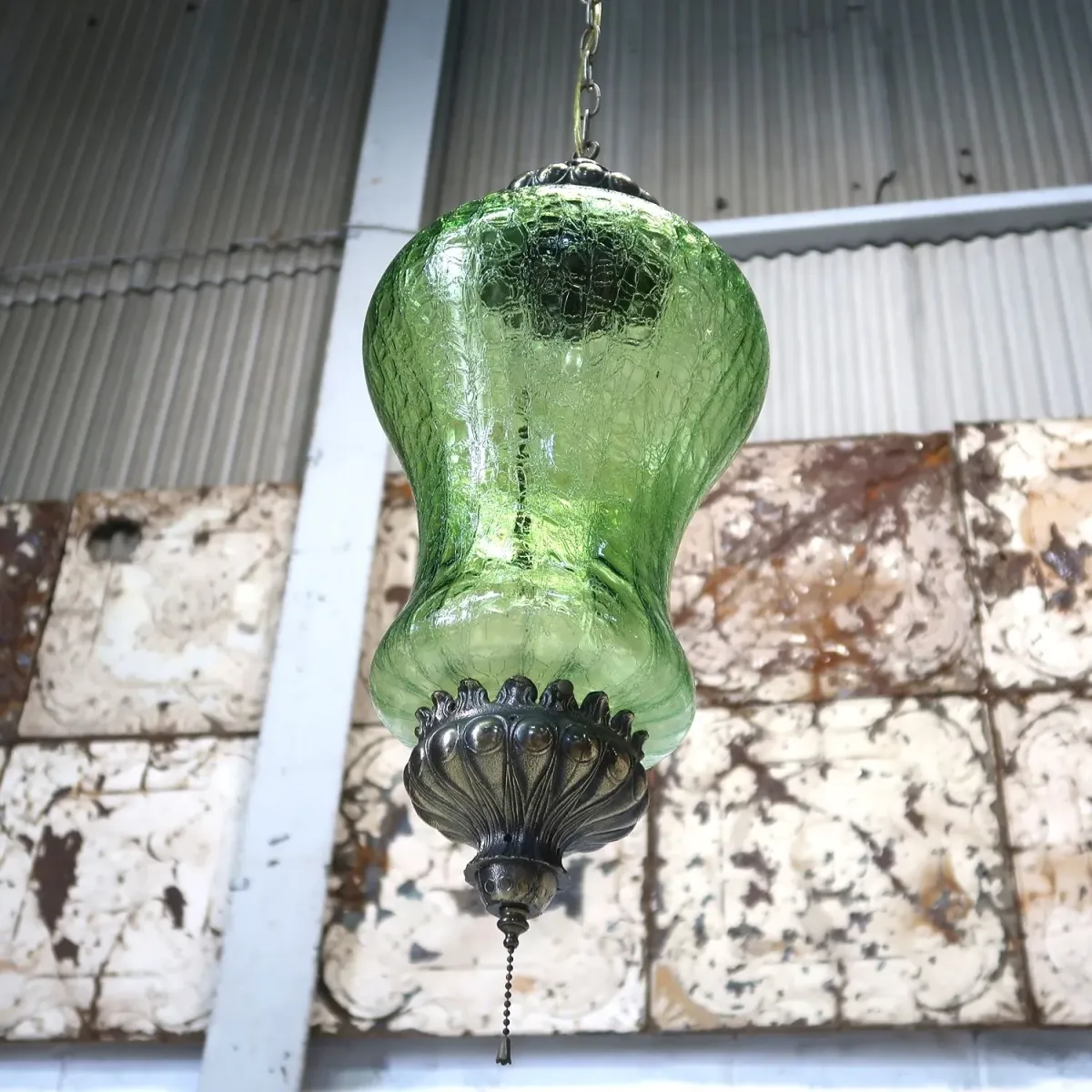 アンティーク クラックガラスランプ グリーン