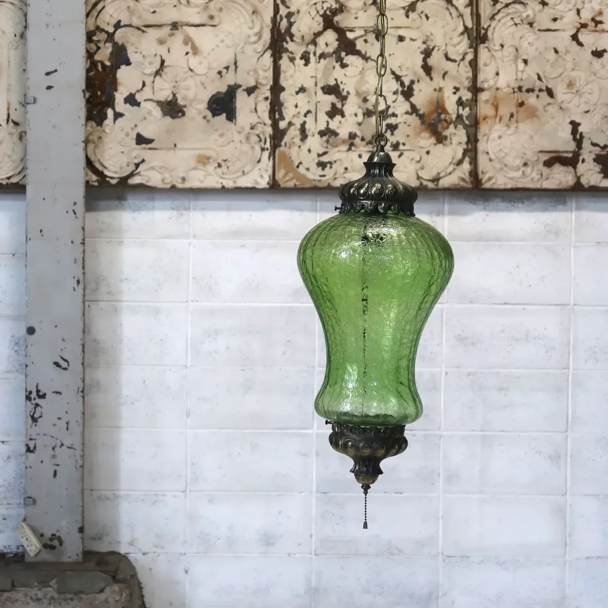 アンティーク クラックガラスランプ グリーン