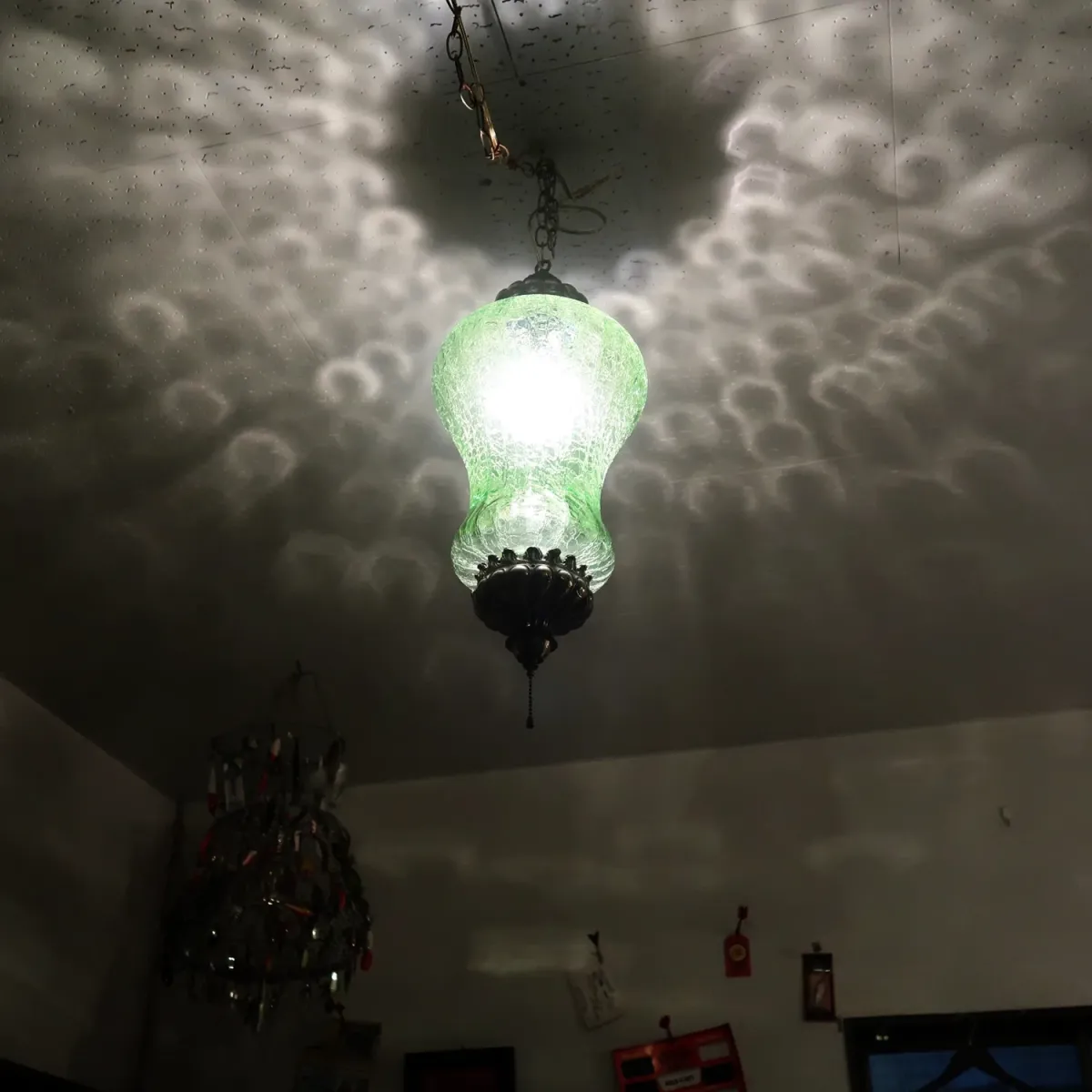 アンティーク クラックガラスランプ グリーン