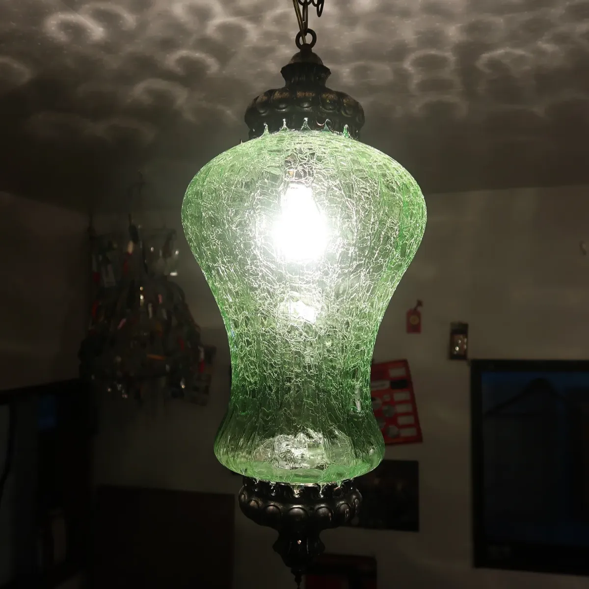 アンティーク クラックガラスランプ グリーン