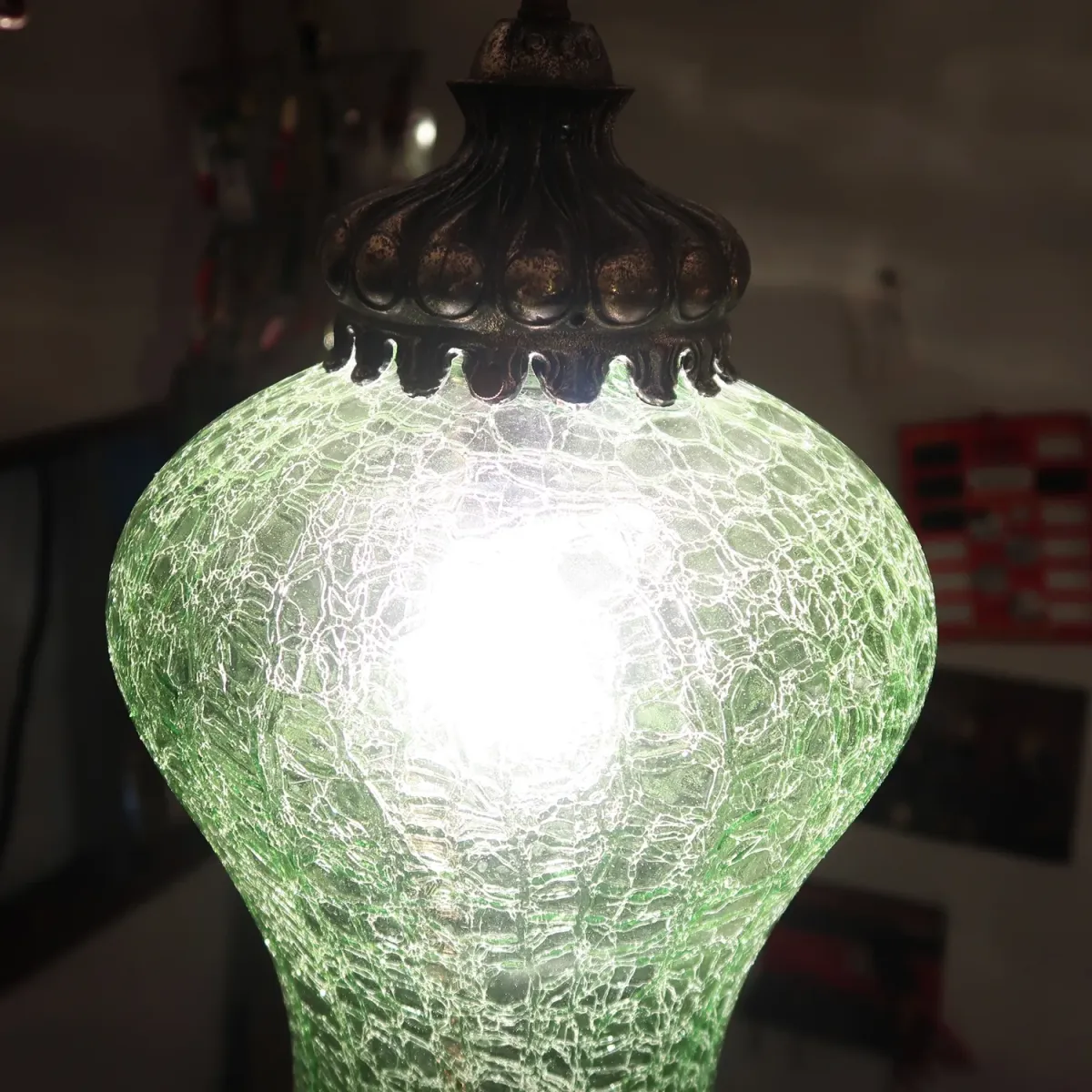 アンティーク クラックガラスランプ グリーン