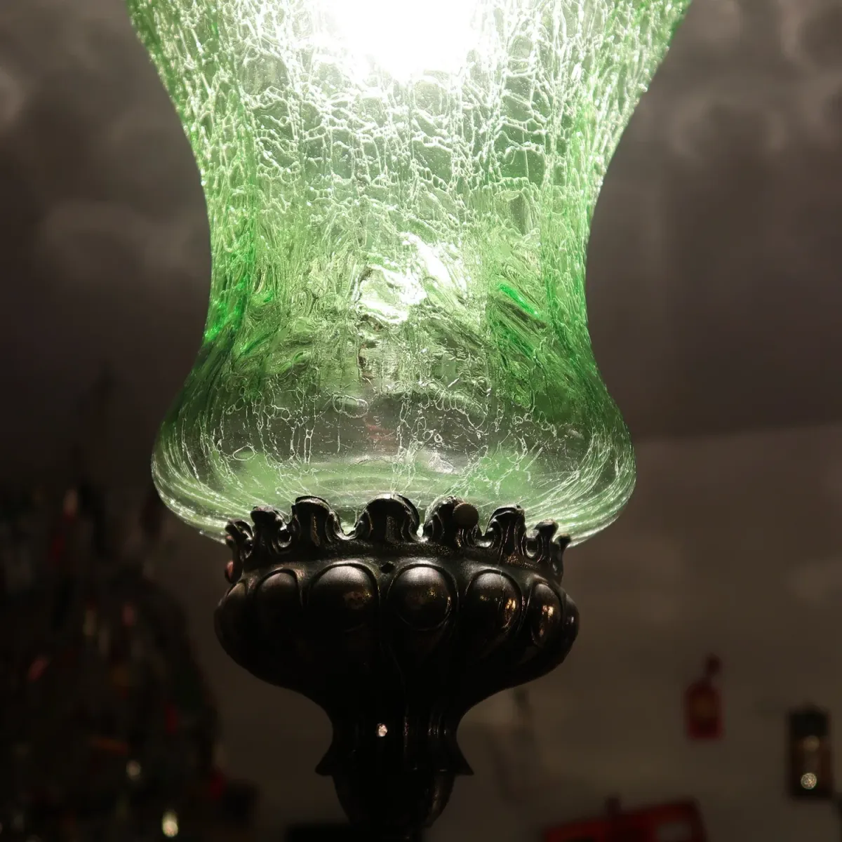 アンティーク クラックガラスランプ グリーン