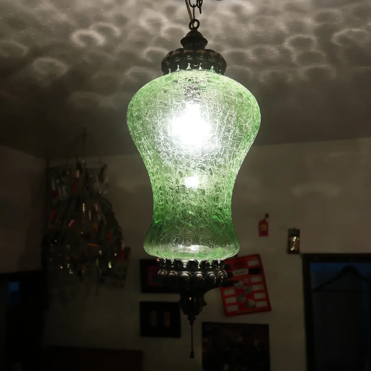 アンティーク クラックガラスランプ グリーン