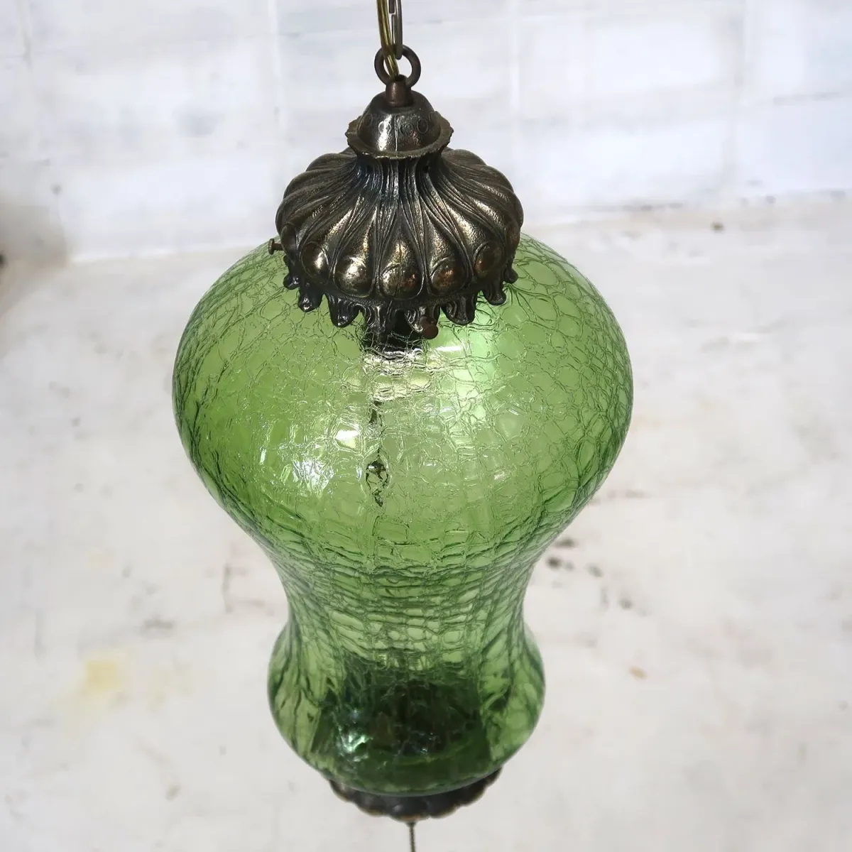 アンティーク クラックガラスランプ グリーン