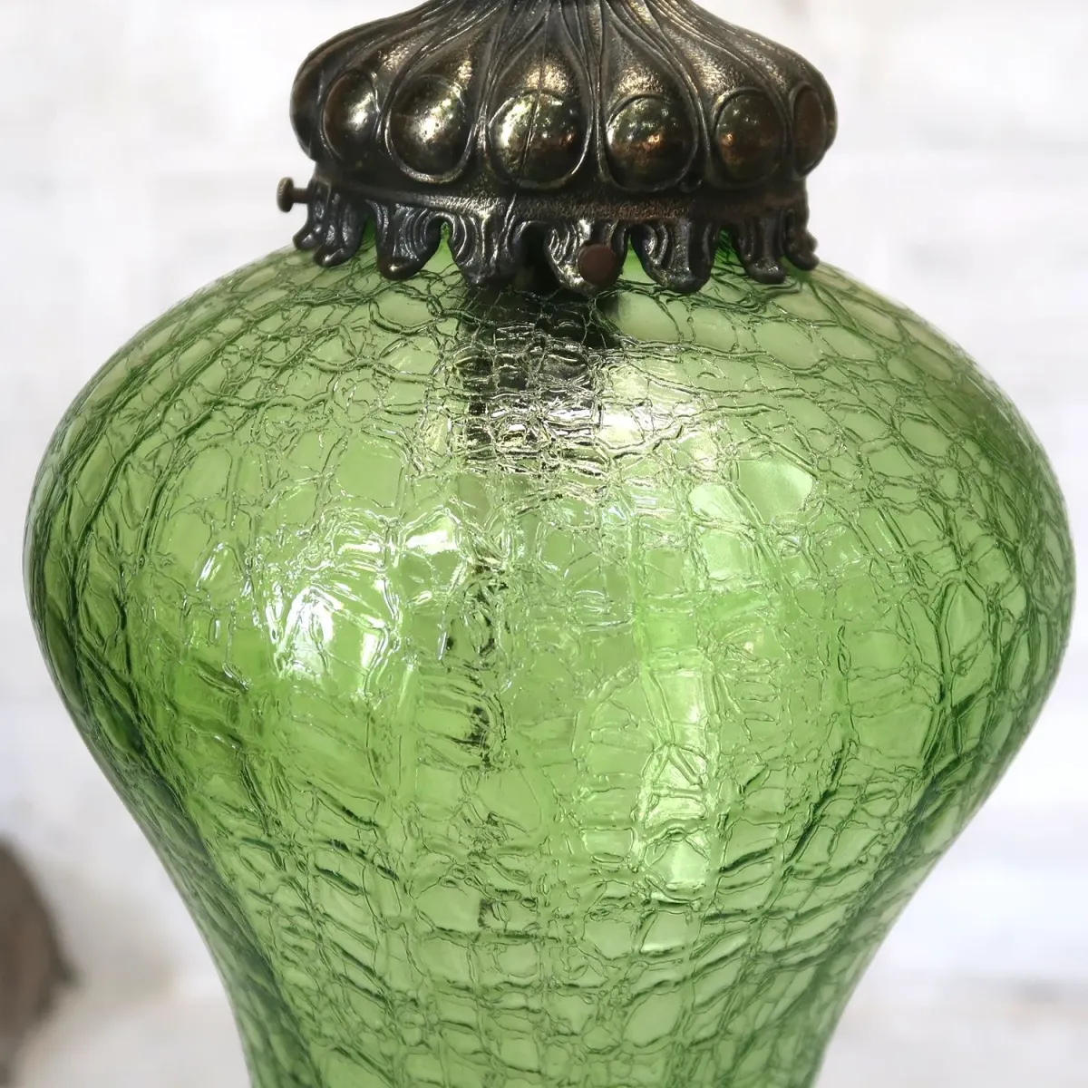 アンティーク クラックガラスランプ グリーン