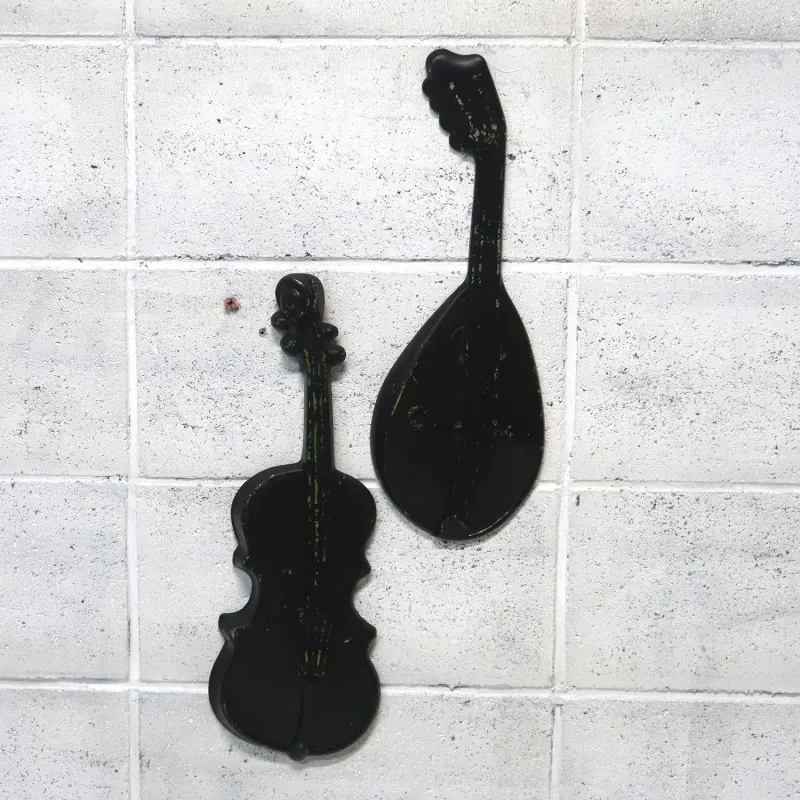 アンティーク 楽器モチーフ ウォールデコ 2個セット