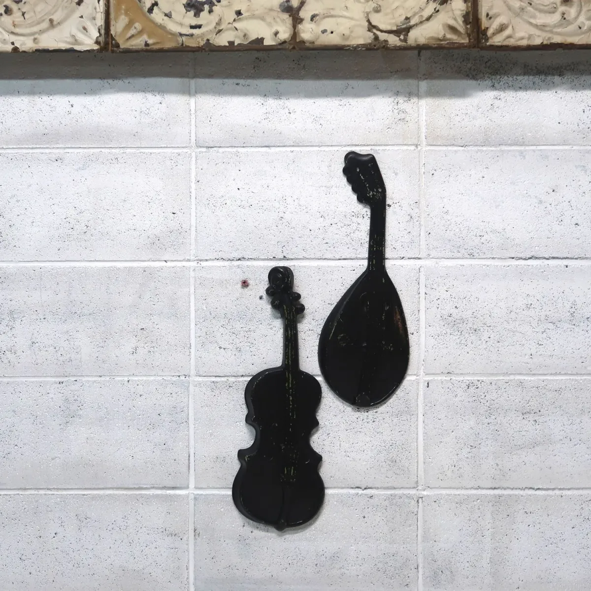 アンティーク 楽器モチーフ ウォールデコ 2個セット