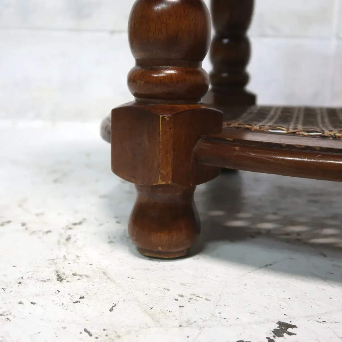 アンティーク ウッド×ラタン サイドテーブル