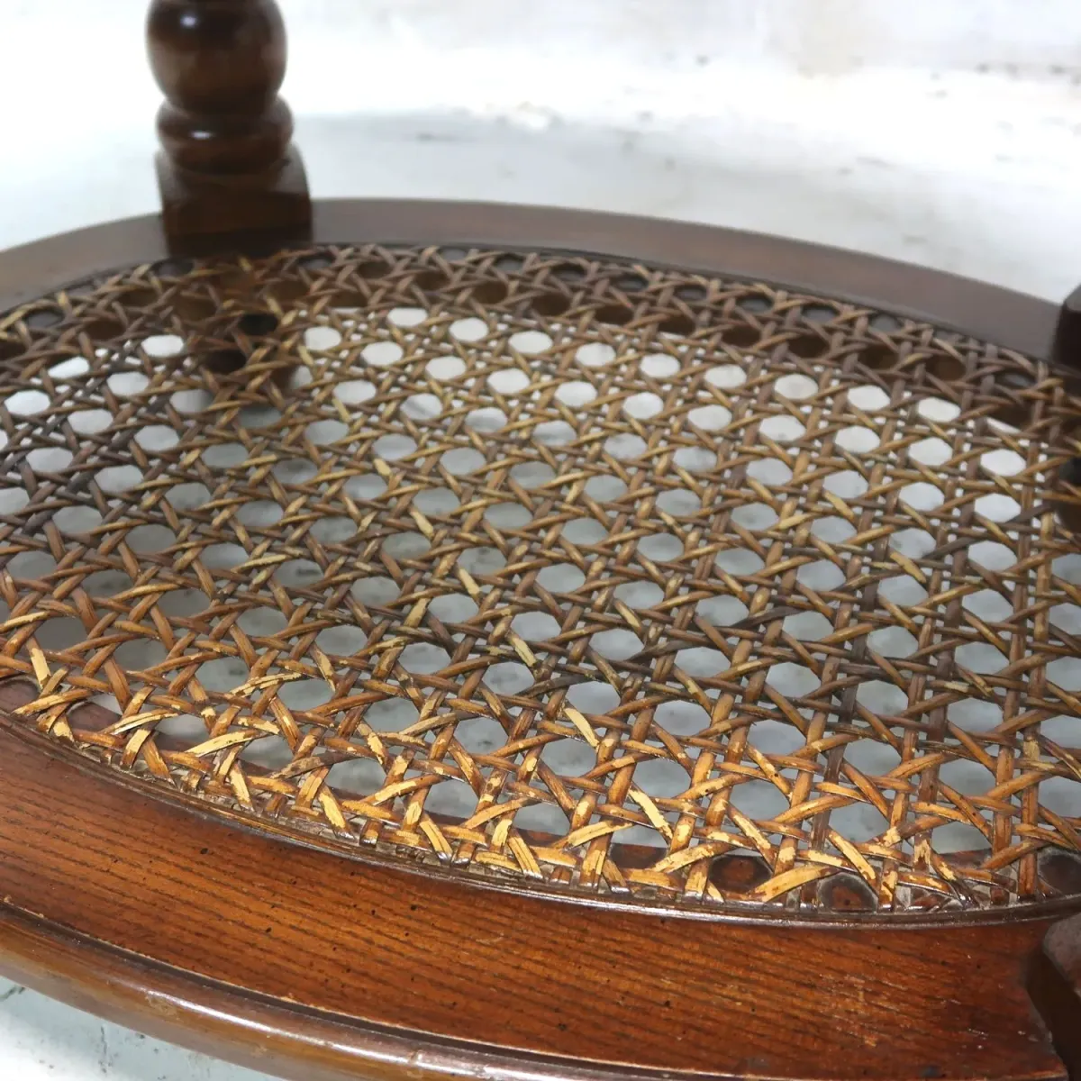 アンティーク ウッド×ラタン サイドテーブル