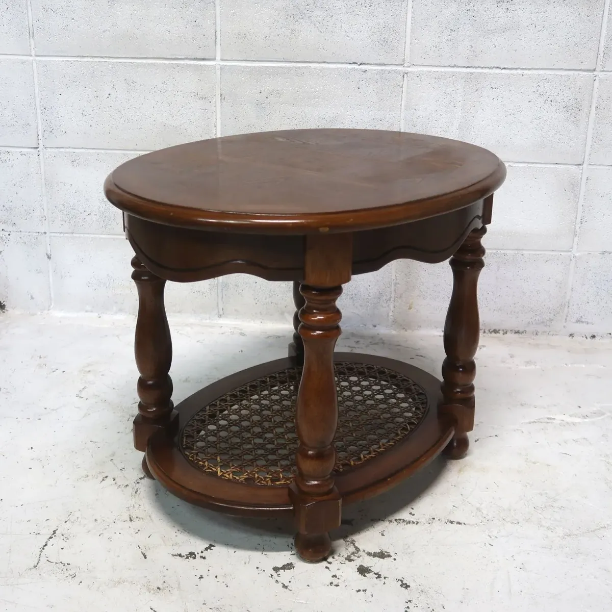 アンティーク ウッド×ラタン サイドテーブル