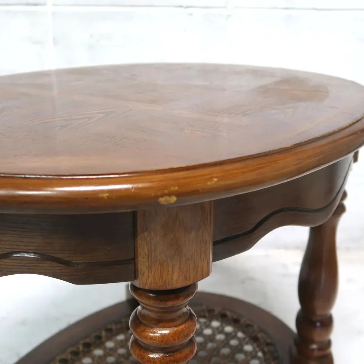 アンティーク ウッド×ラタン サイドテーブル