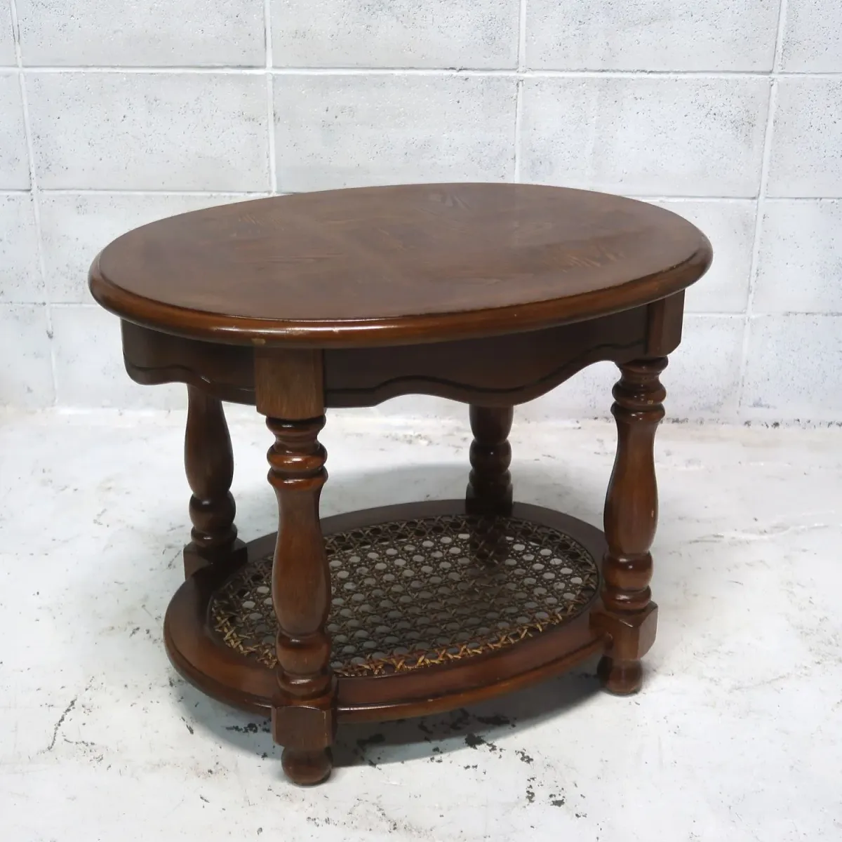 アンティーク ウッド×ラタン サイドテーブル