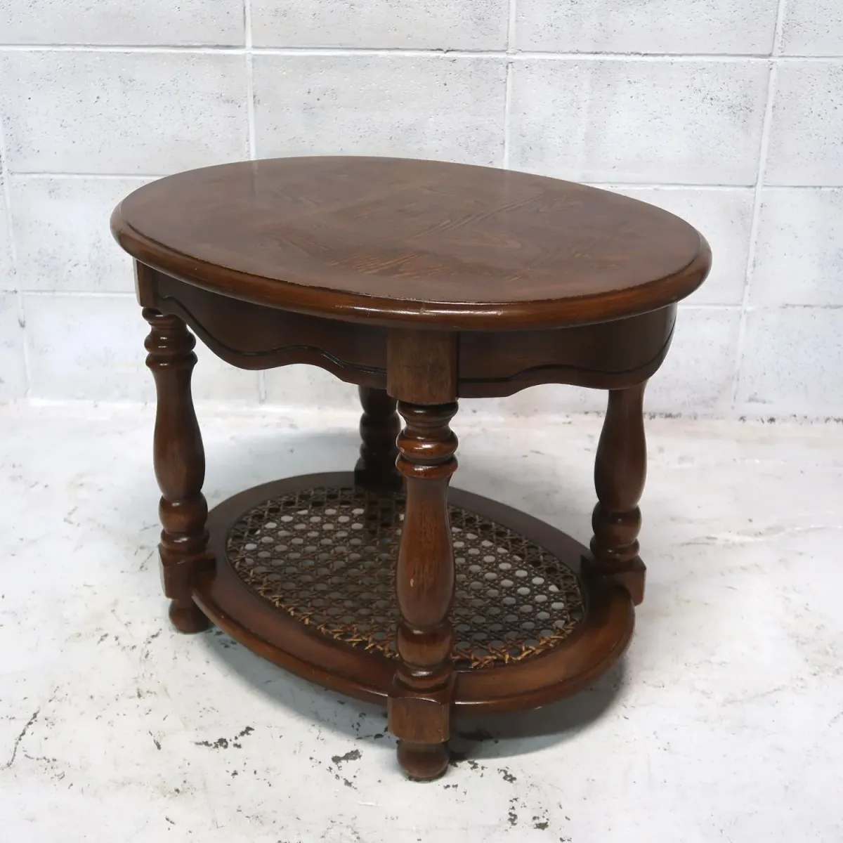 アンティーク ウッド×ラタン サイドテーブル