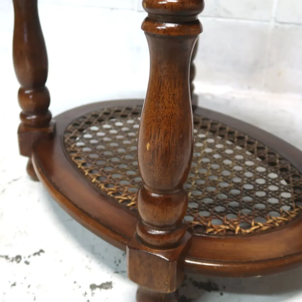 アンティーク ウッド×ラタン サイドテーブル