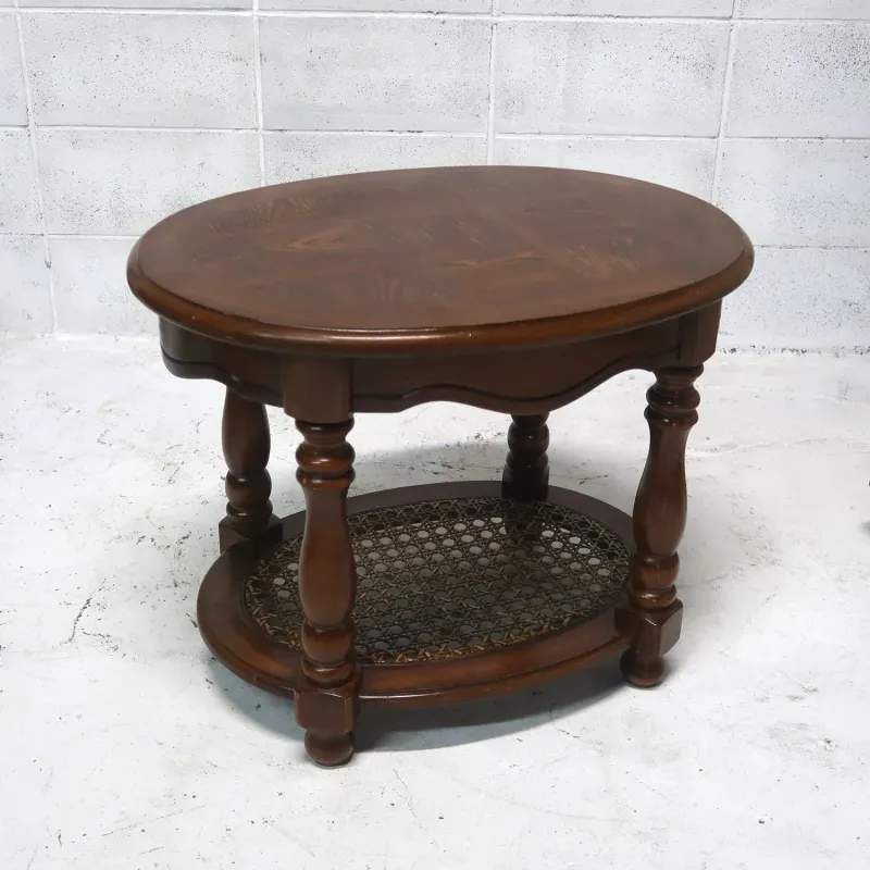 アンティーク ウッド×ラタン サイドテーブル