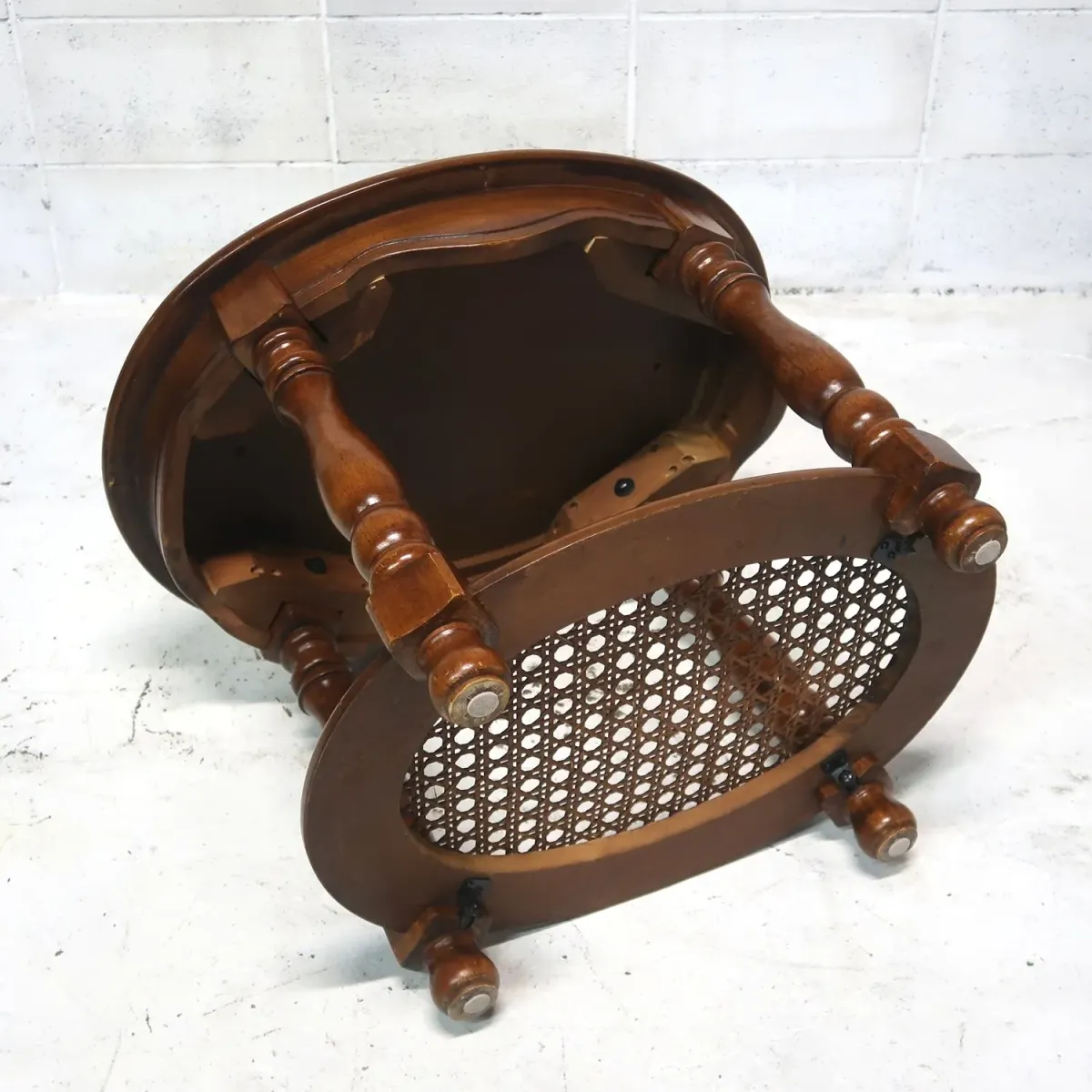 アンティーク ウッド×ラタン サイドテーブル