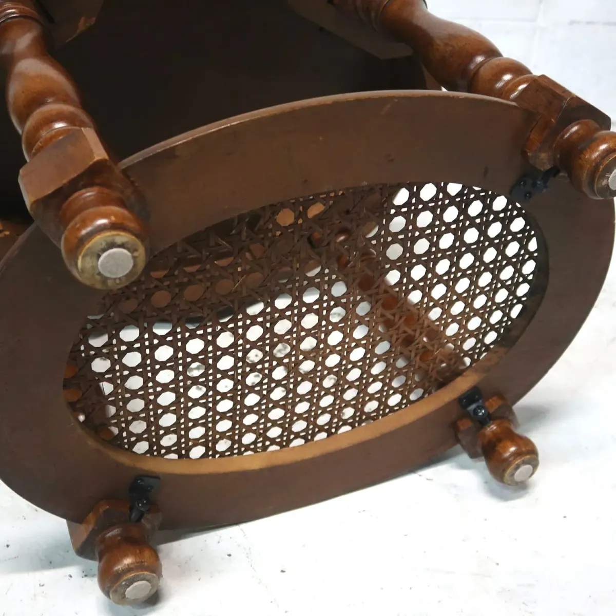 アンティーク ウッド×ラタン サイドテーブル