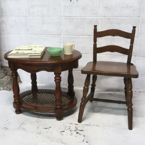 アンティーク ウッド×ラタン サイドテーブル