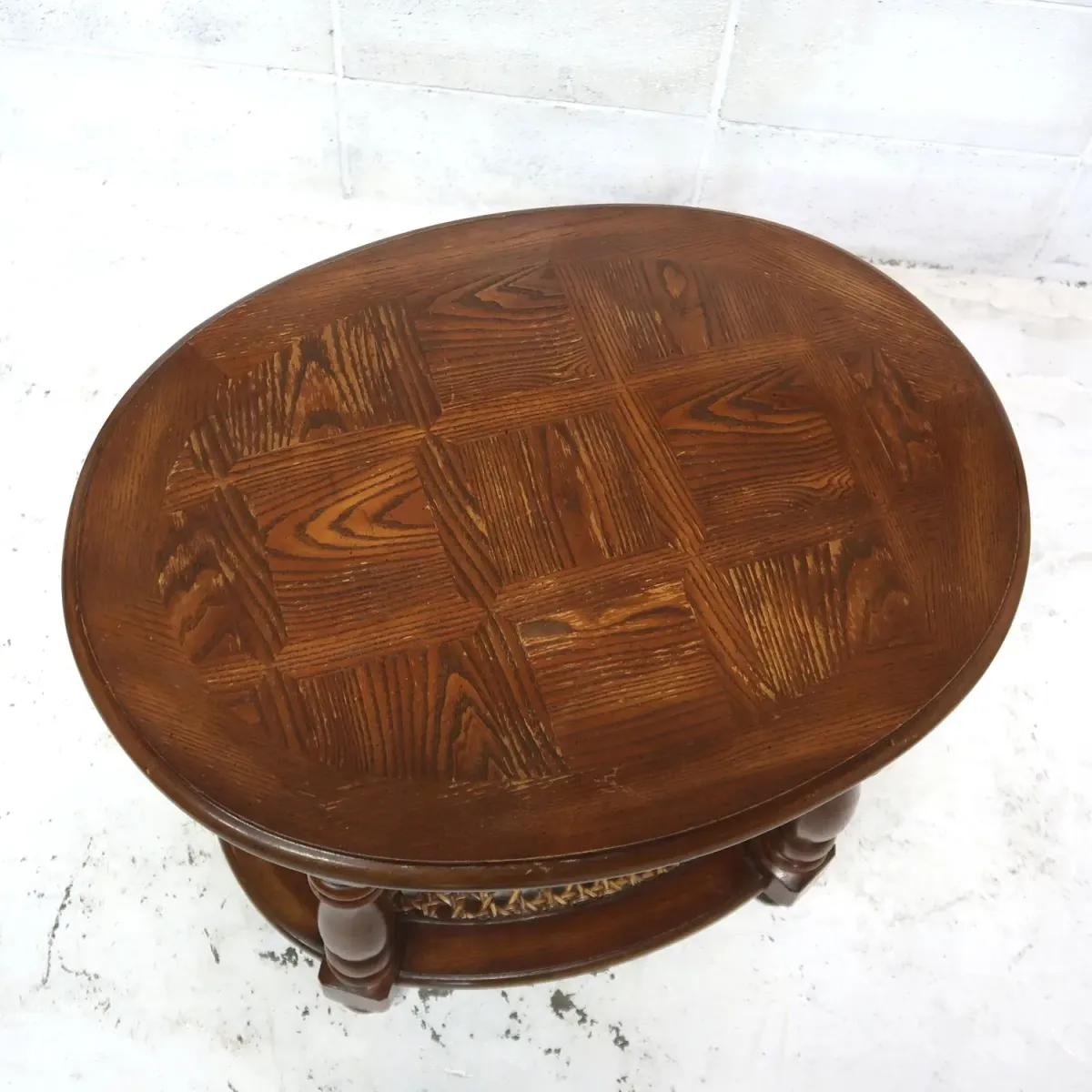 アンティーク ウッド×ラタン サイドテーブル