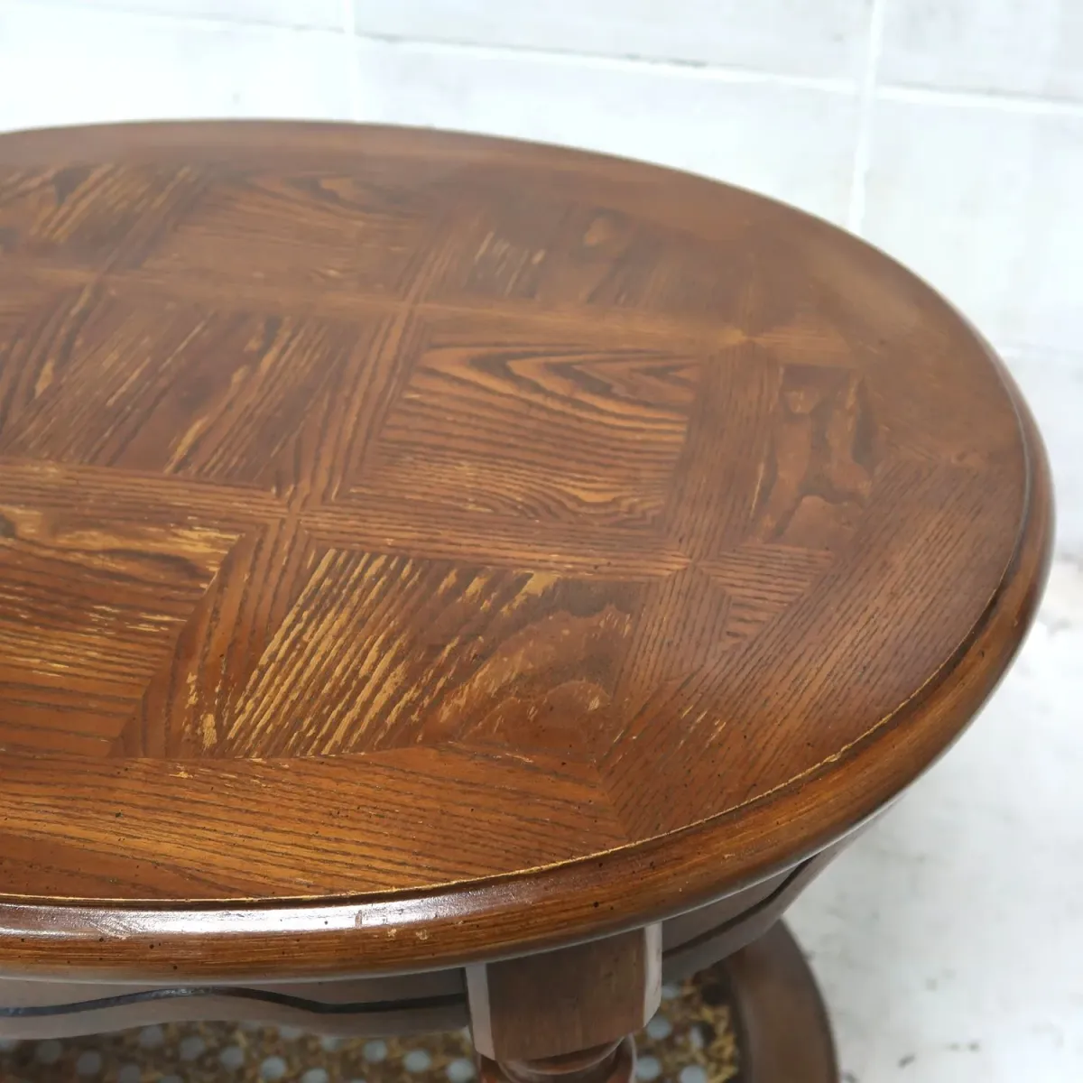 アンティーク ウッド×ラタン サイドテーブル