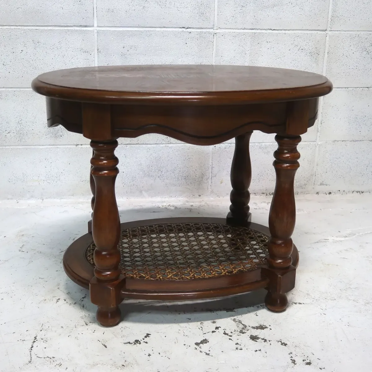 アンティーク ウッド×ラタン サイドテーブル