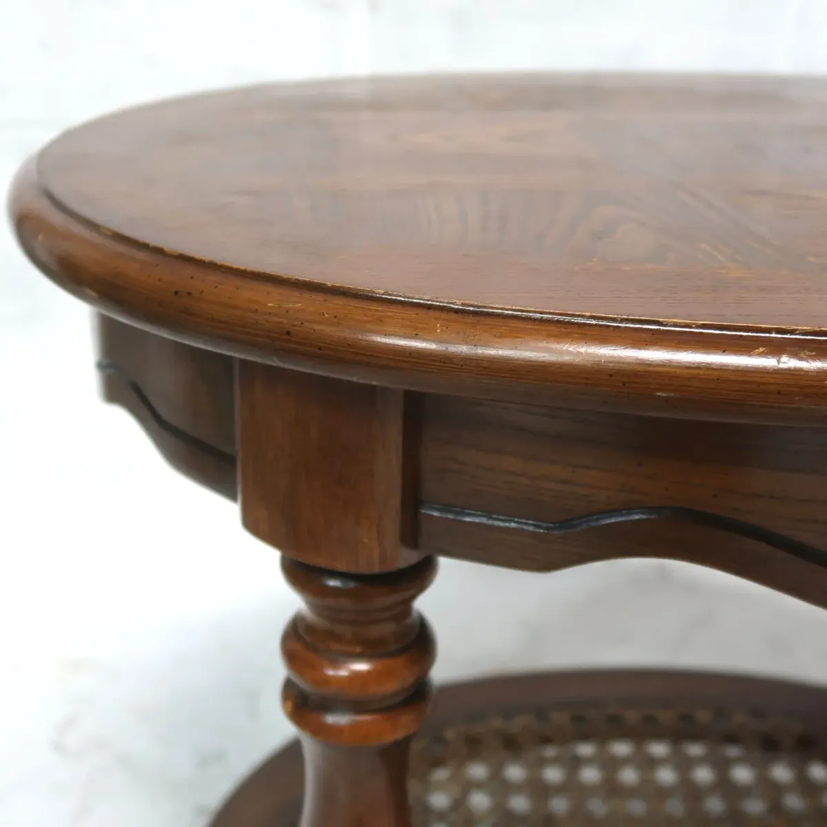 アンティーク ウッド×ラタン サイドテーブル