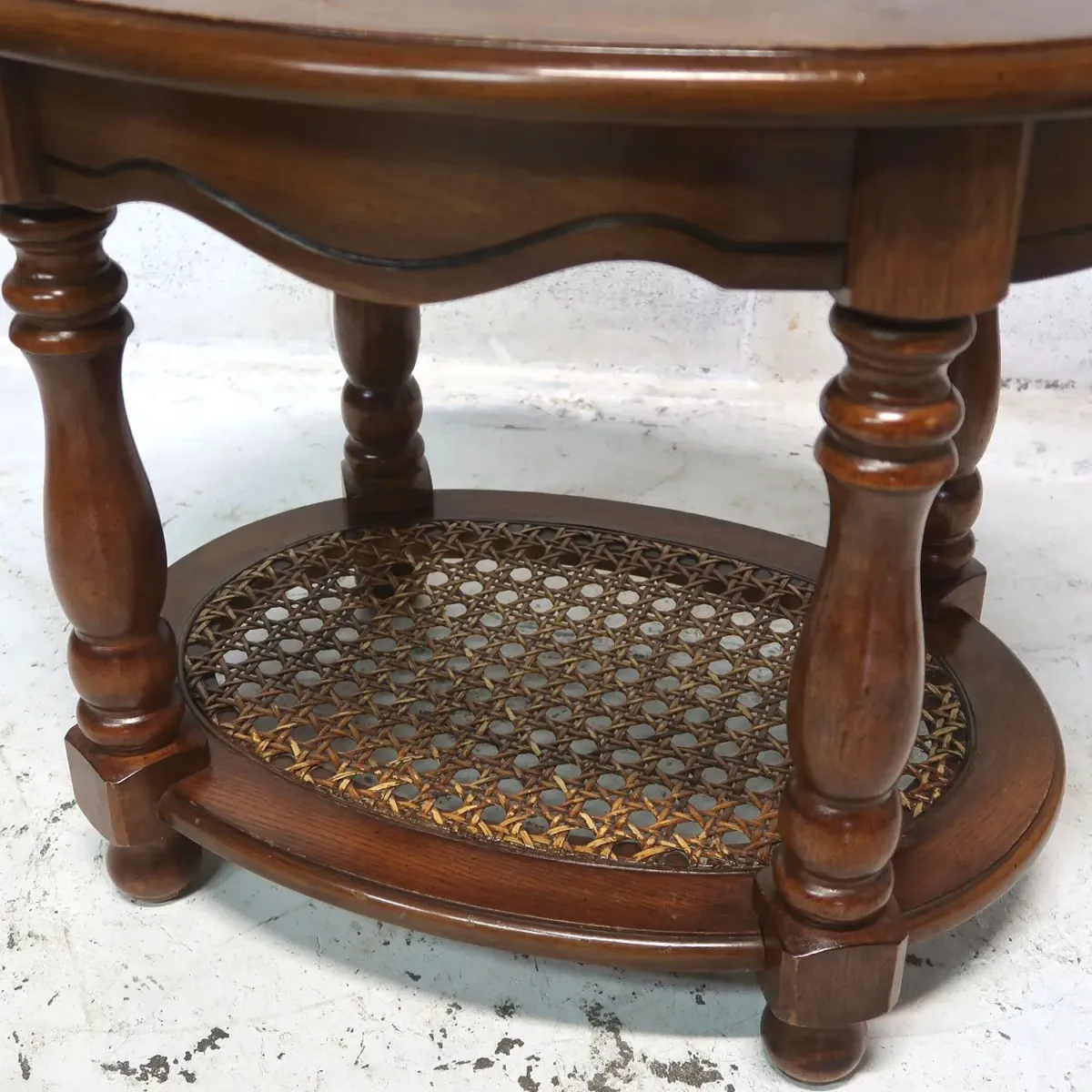 アンティーク ウッド×ラタン サイドテーブル