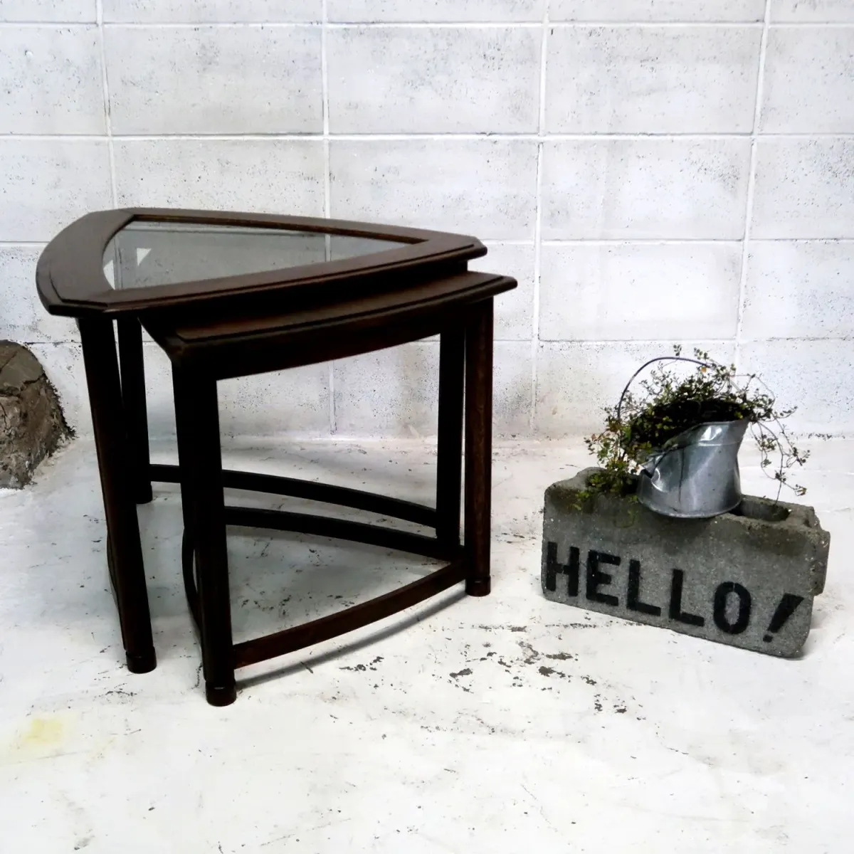 HERITAGE アンティーク ネストテーブル ガラストップ