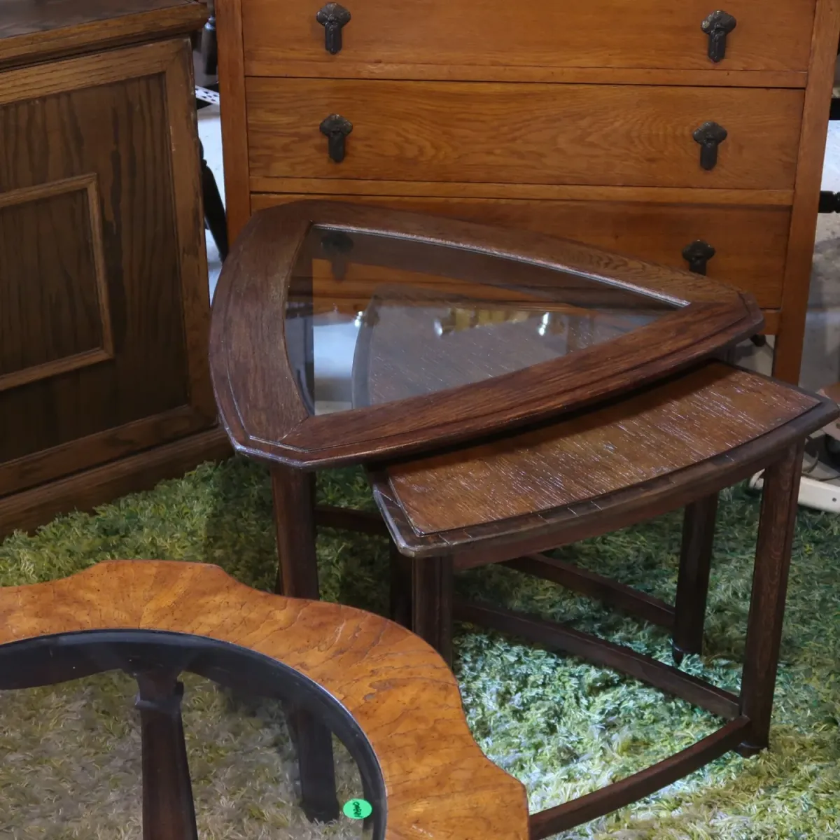 HERITAGE アンティーク ネストテーブル ガラストップ