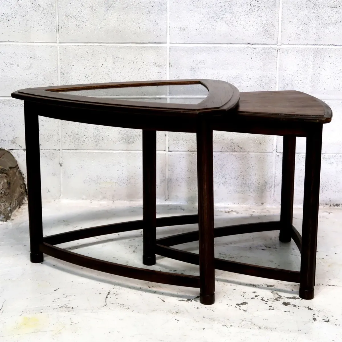 HERITAGE アンティーク ネストテーブル ガラストップ