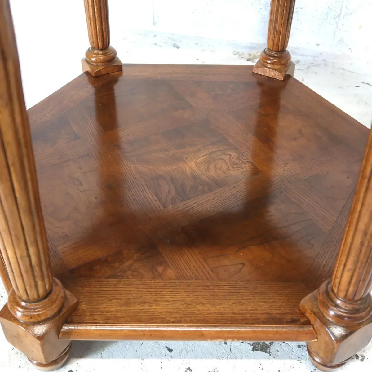 アンティーク ガラストップ サイドテーブル 六角形