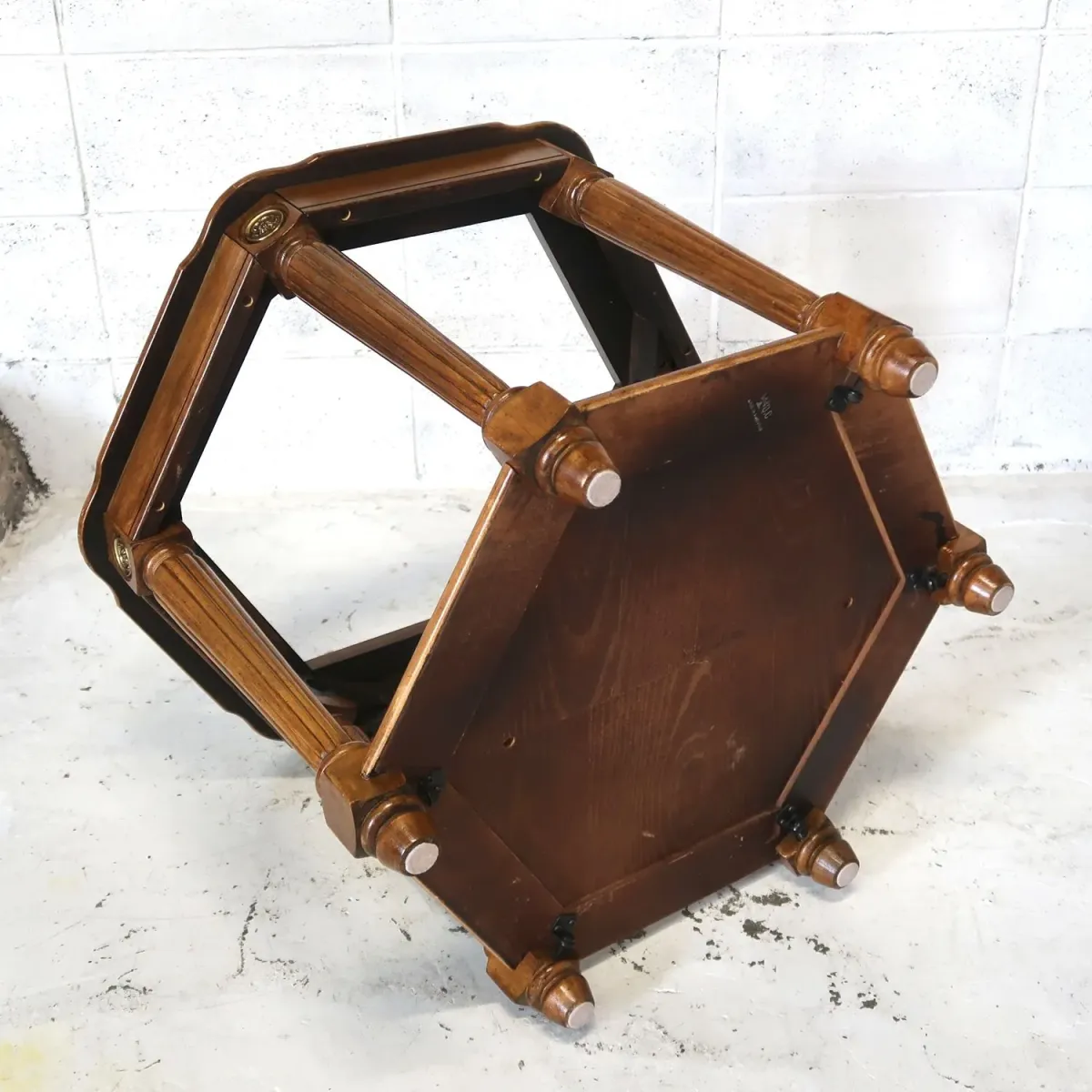 アンティーク ガラストップ サイドテーブル 六角形