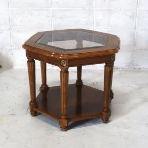 アンティーク ガラストップ サイドテーブル 六角形