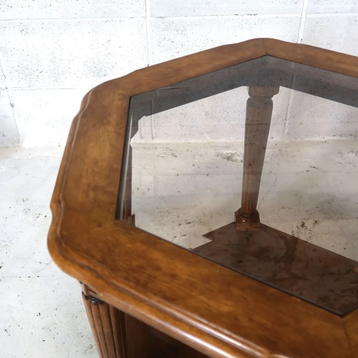 アンティーク ガラストップ サイドテーブル 六角形