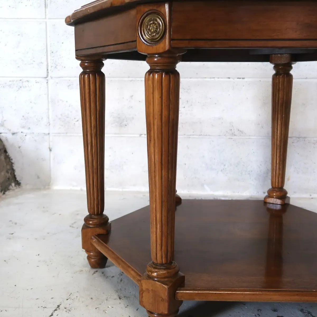 アンティーク ガラストップ サイドテーブル 六角形