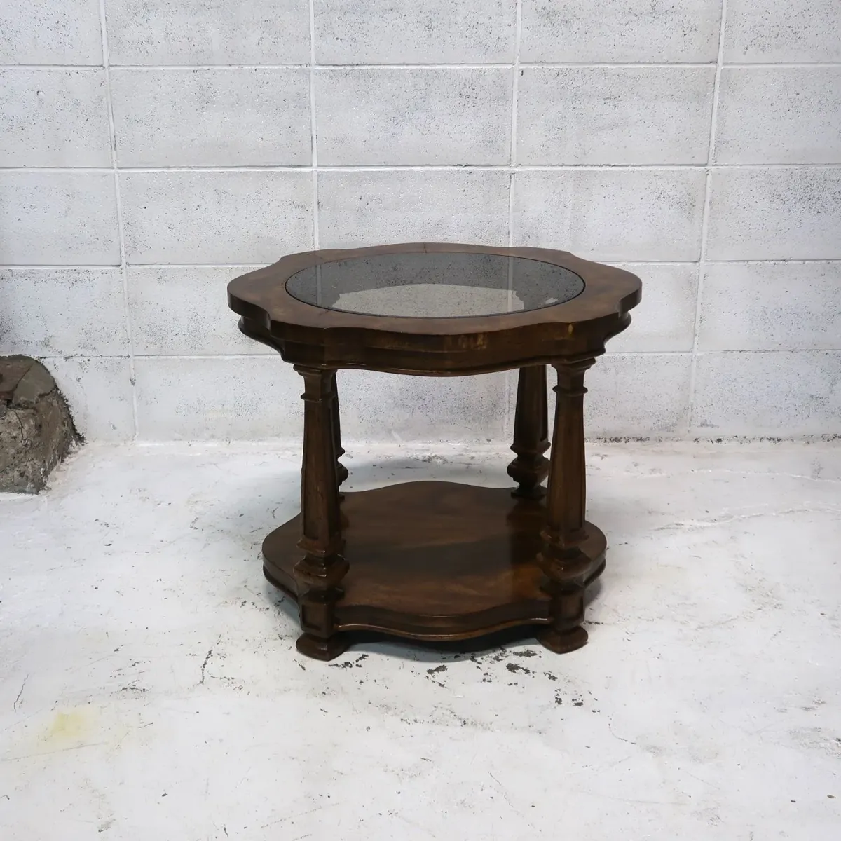 アンティーク ガラストップ サイドテーブル