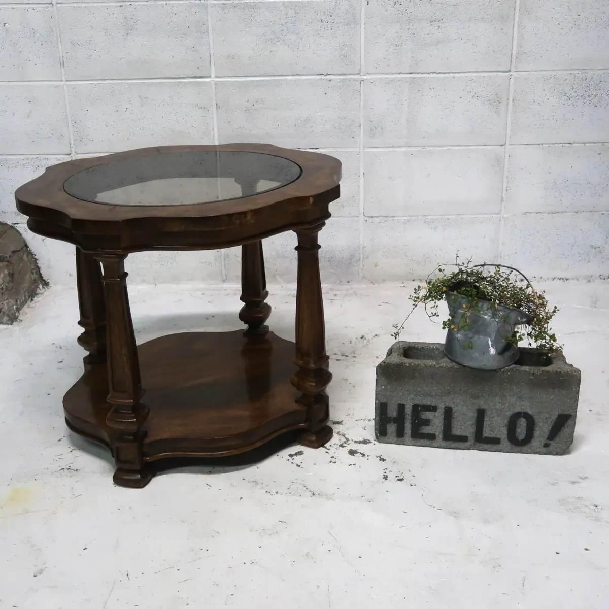 アンティーク ガラストップ サイドテーブル