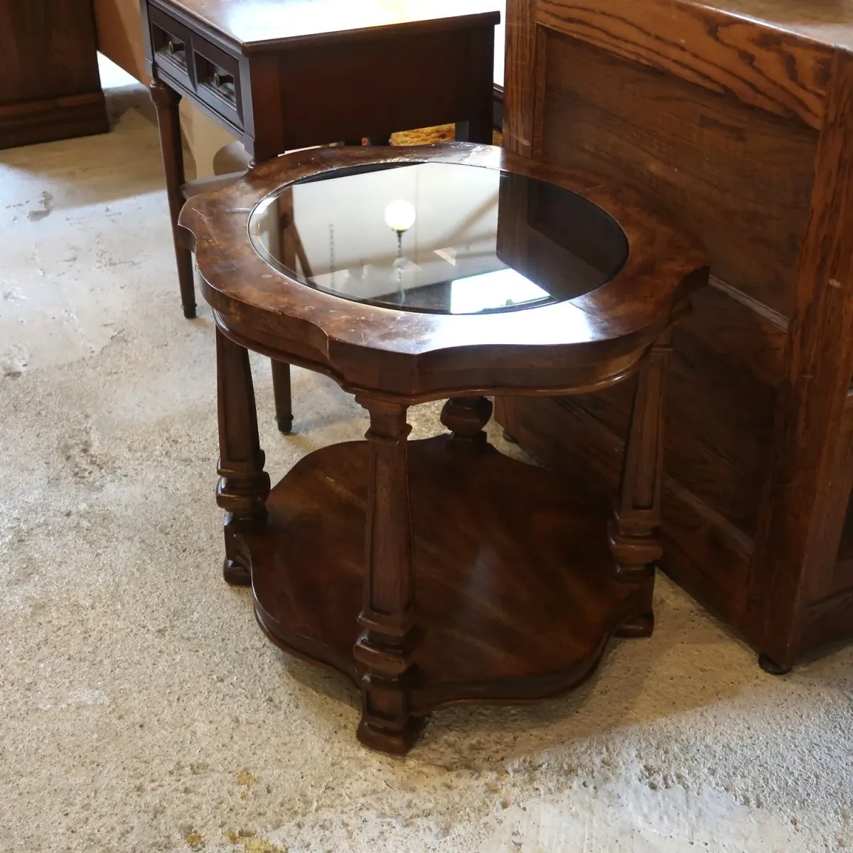 アンティーク ガラストップ サイドテーブル