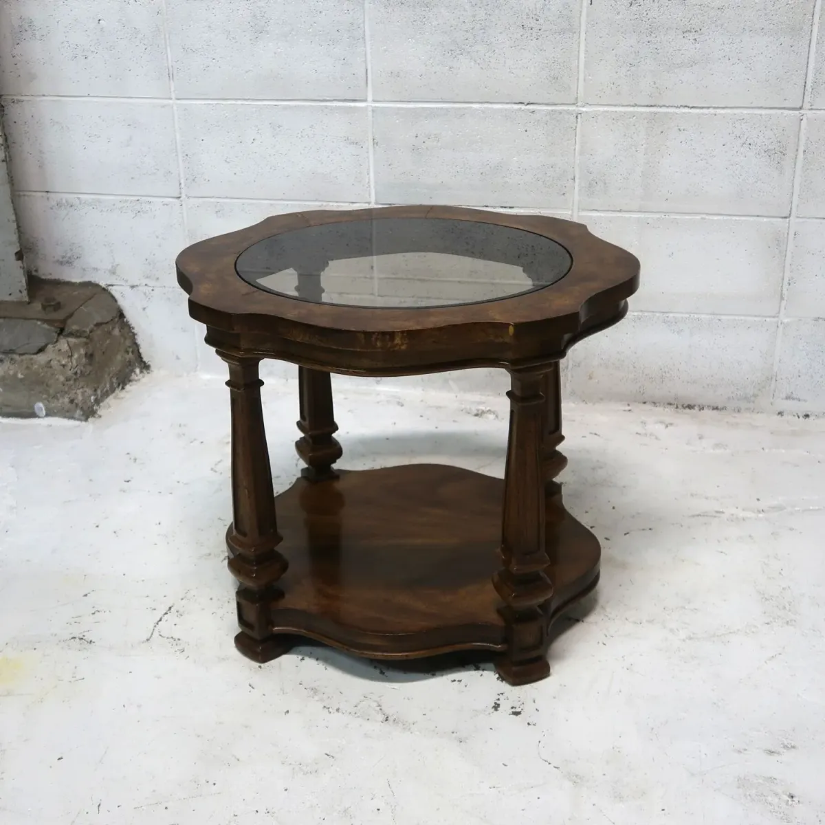 アンティーク ガラストップ サイドテーブル