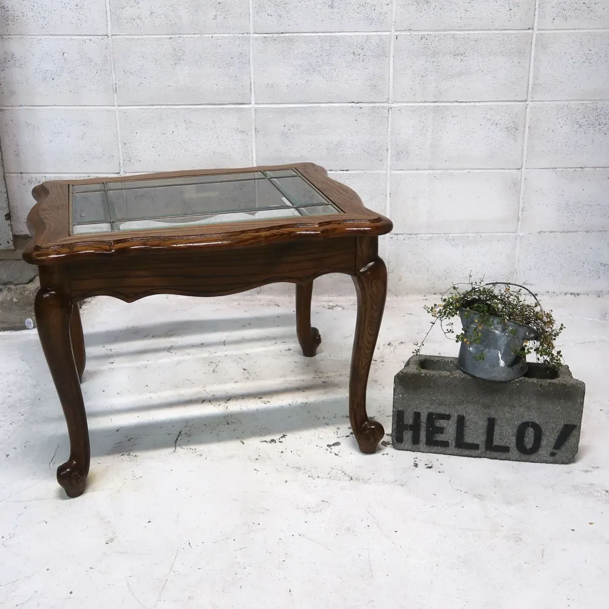 アンティーク ガラストップ サイドテーブル