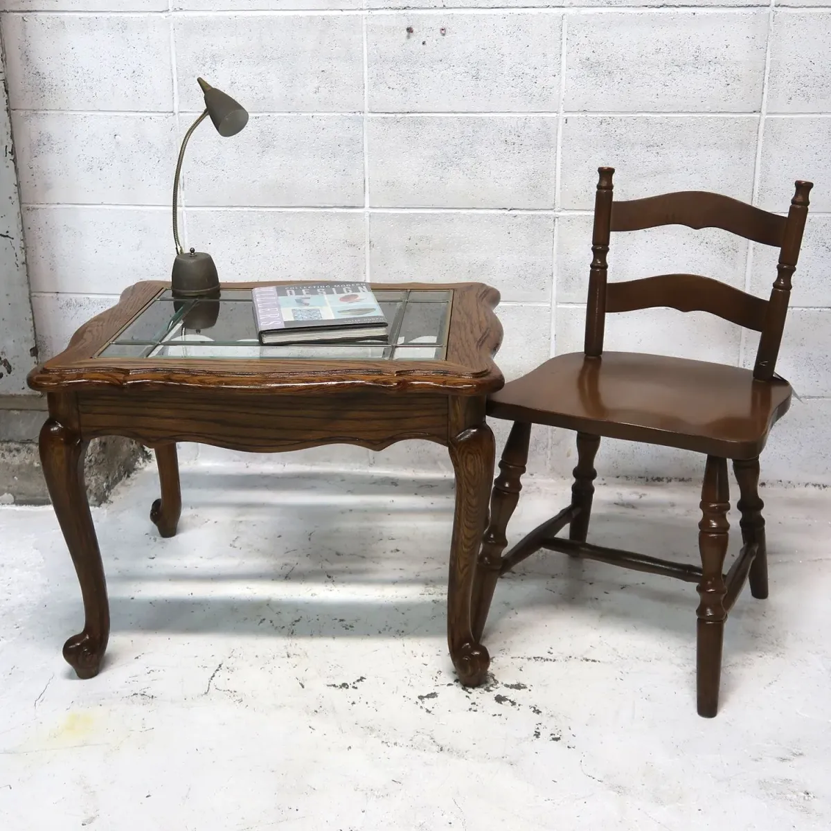 アンティーク ガラストップ サイドテーブル