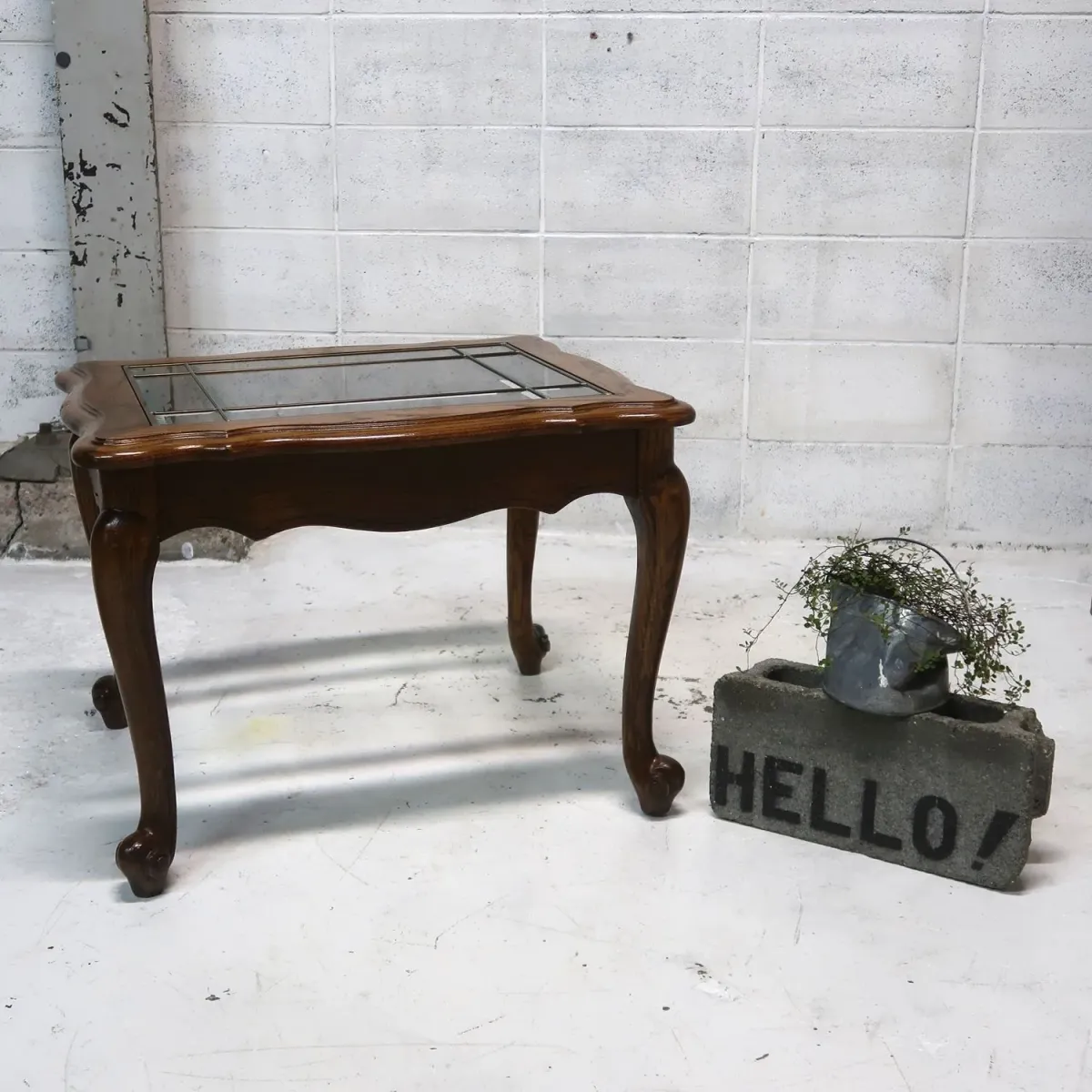 アンティーク ガラストップ サイドテーブル