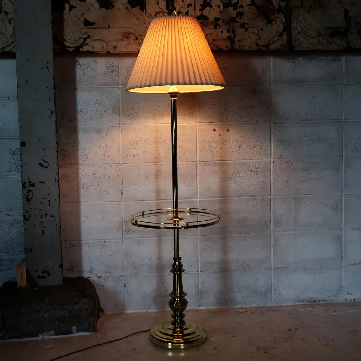 アンティーク ガラステーブル フロアランプ