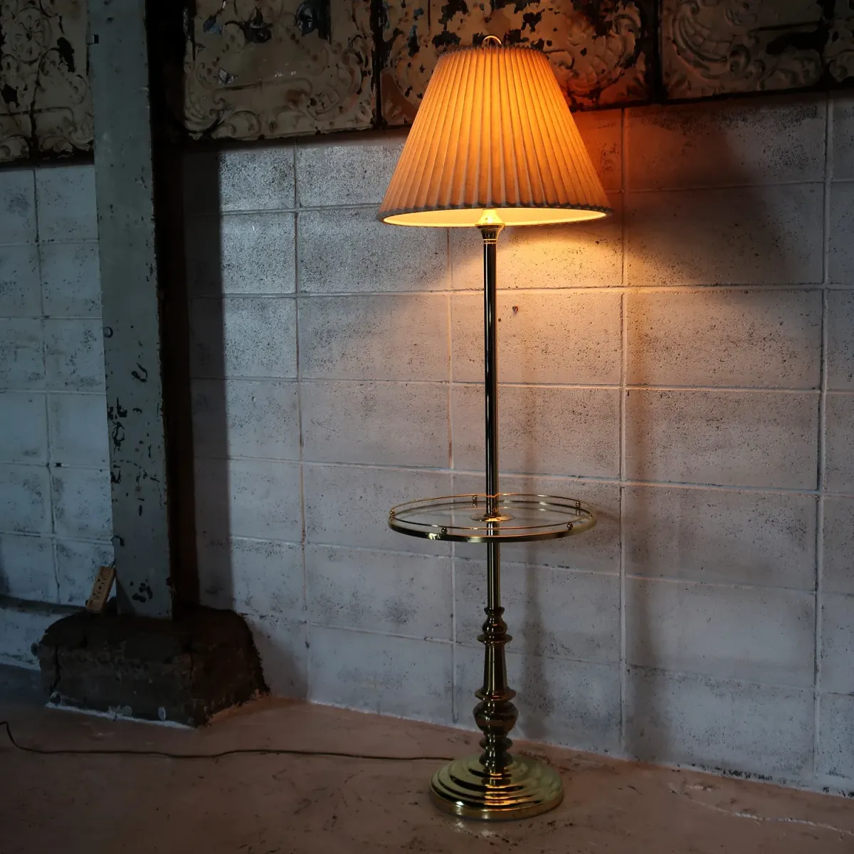 アンティーク ガラステーブル フロアランプ