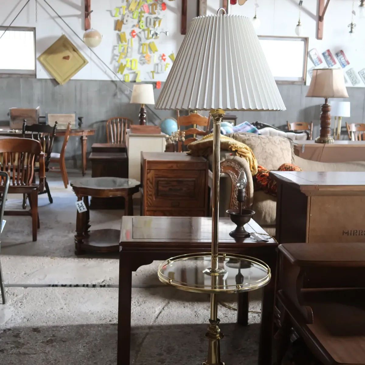 アンティーク ガラステーブル フロアランプ