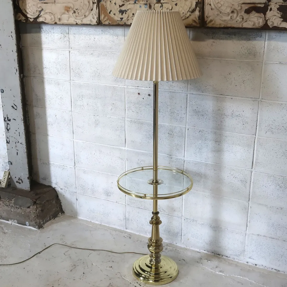 アンティーク ガラステーブル フロアランプ