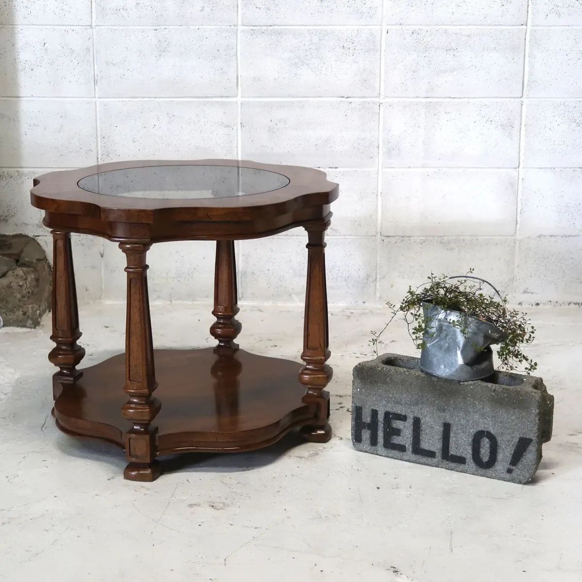 アンティーク ガラストップ サイドテーブル